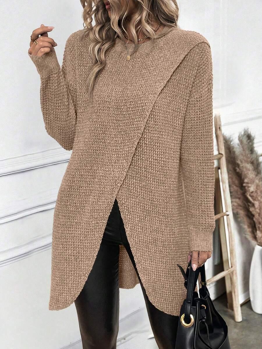 BEŻOWY SWETER OKRĄGŁY DEKOLT