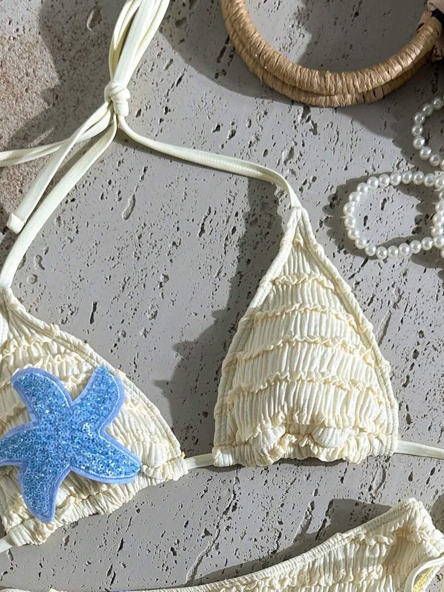 komplet bikini wiązani wzór gwiazdki