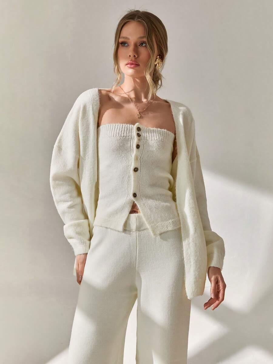 komplet sweter narzutka top guziki