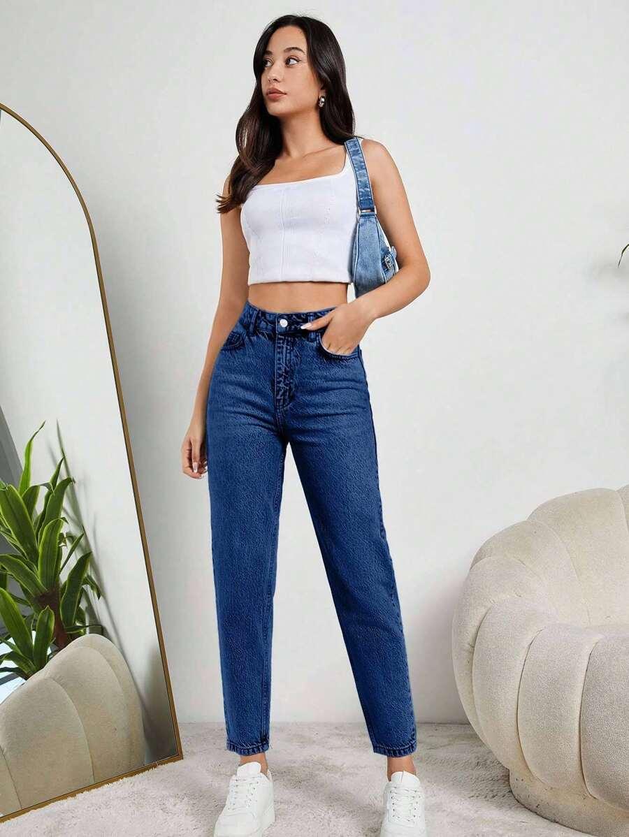 NIEBIESKIE SPODNIE MOM JEANS