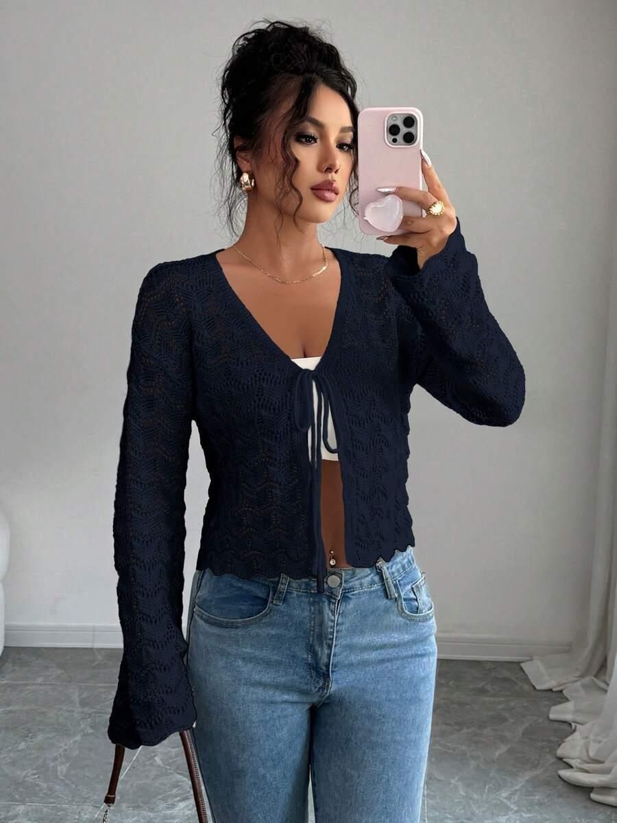 GRANATOWY SWETER WIĄZANIE 