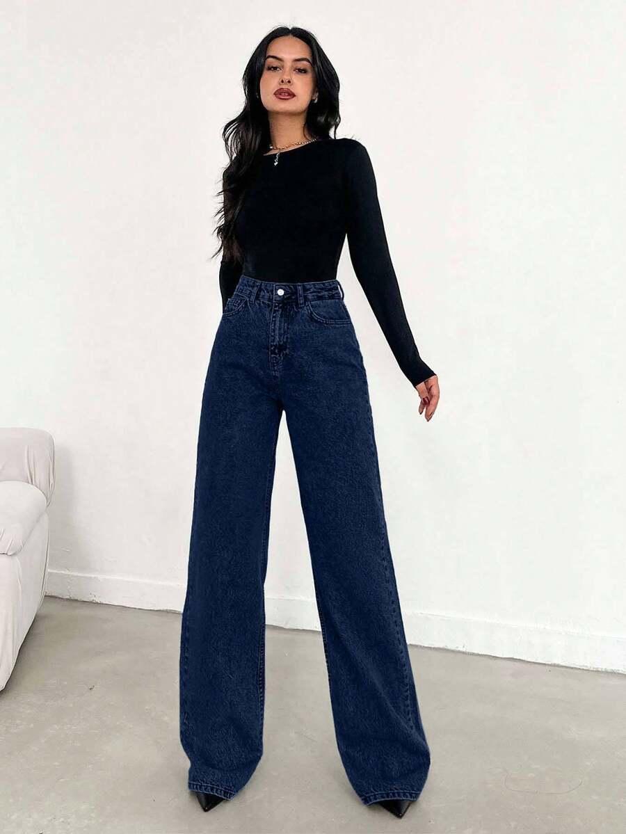 GRANATOWE SPODNIE JEANS