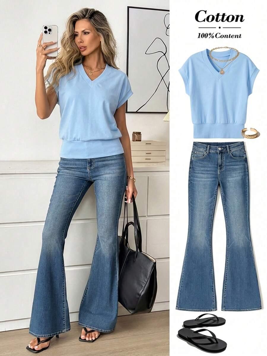 niebieska bluzka v-neck