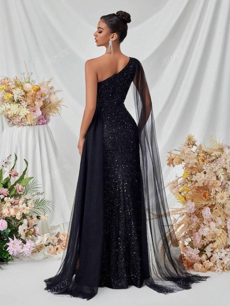 CZARNA SUKIENKA MAXI CEKINY