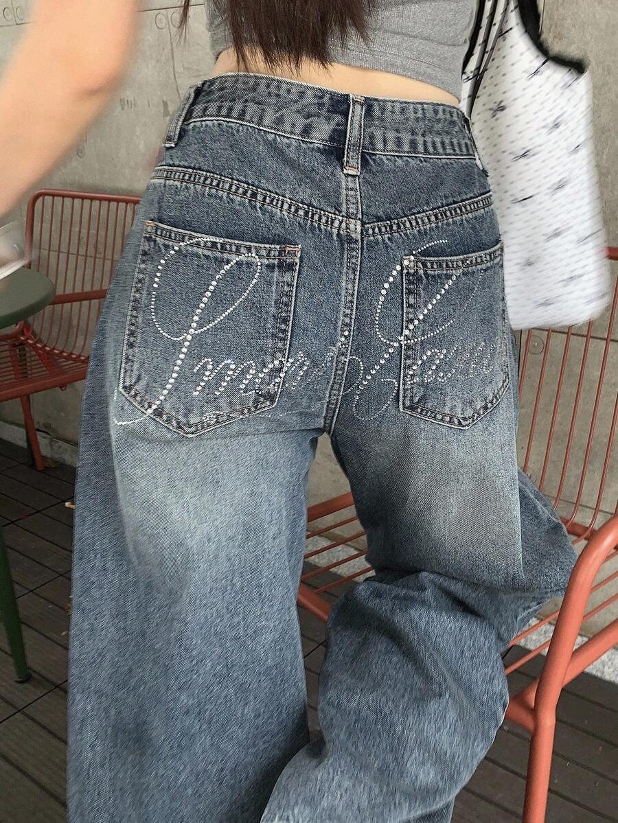 szerokie spodnie jeans zdobienie