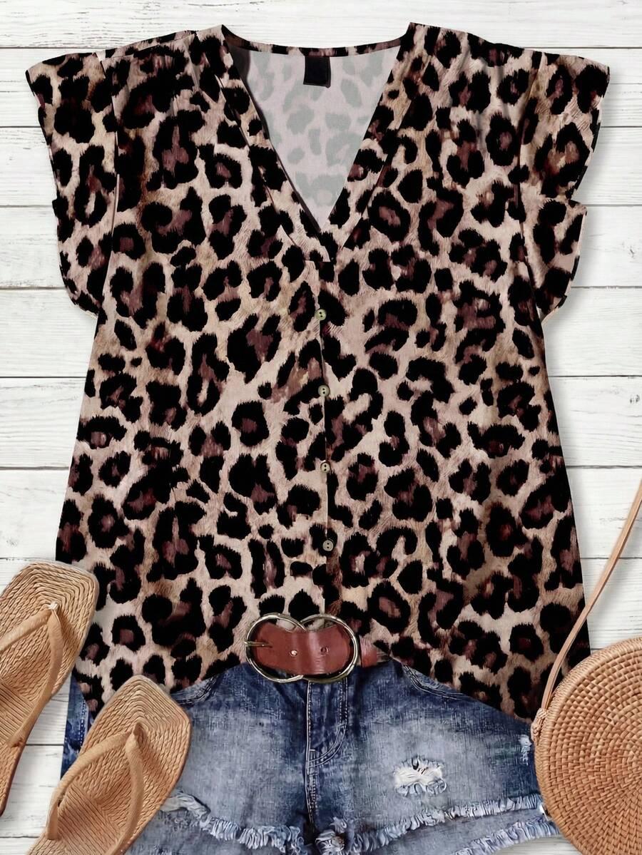 BLUZKA ANIMAL PRINT KRÓTKI RĘKAW