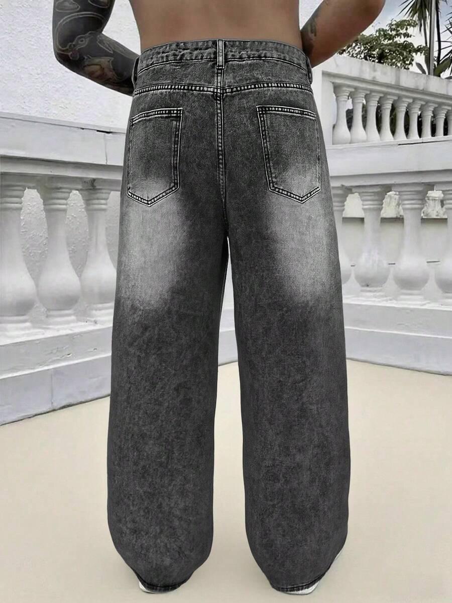 szare szerokie spodnie jeans