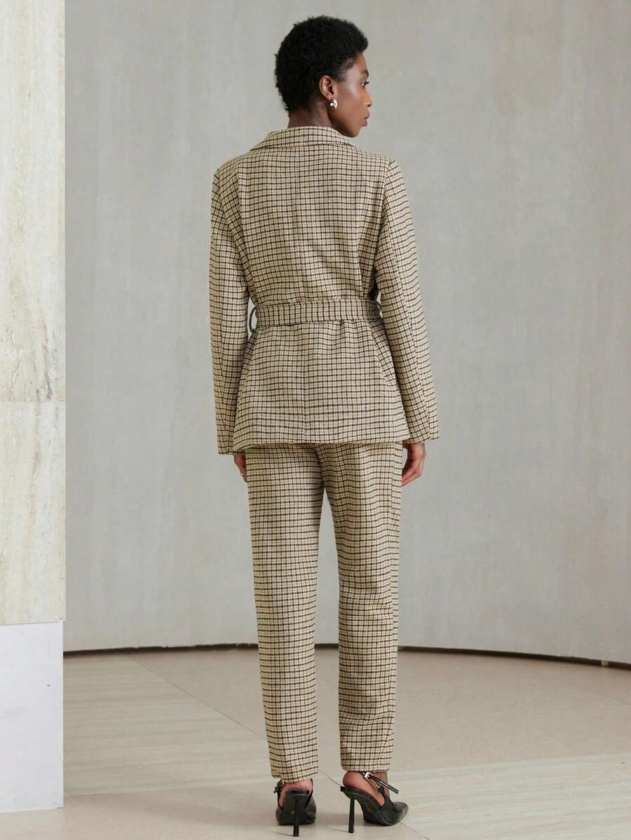KOMPLET W PEPITKĘ MARYNARKA I SPODNIE CYGARETKI