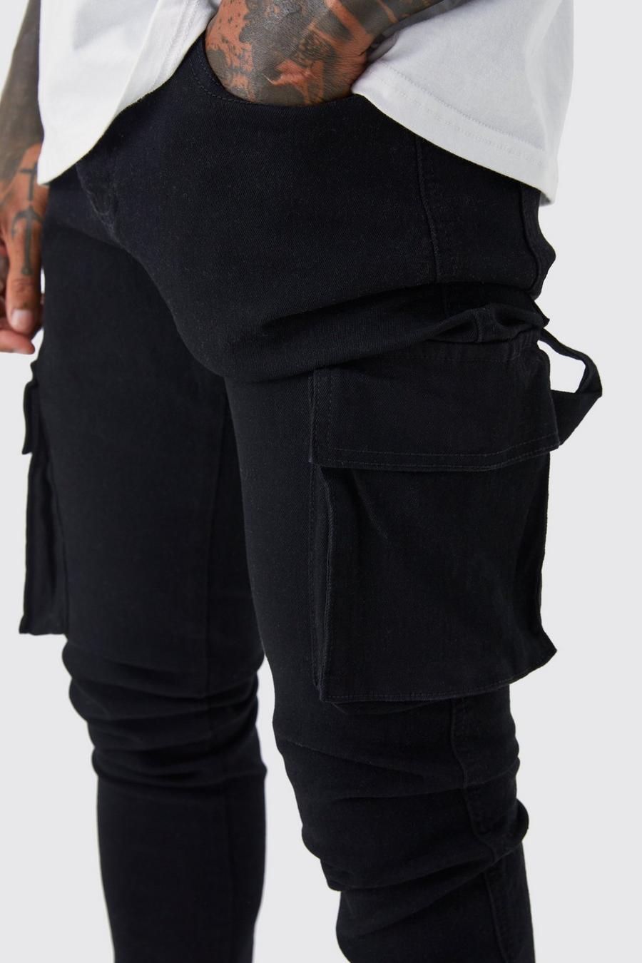 czarne spodnie skinny jeans cargo kieszenie