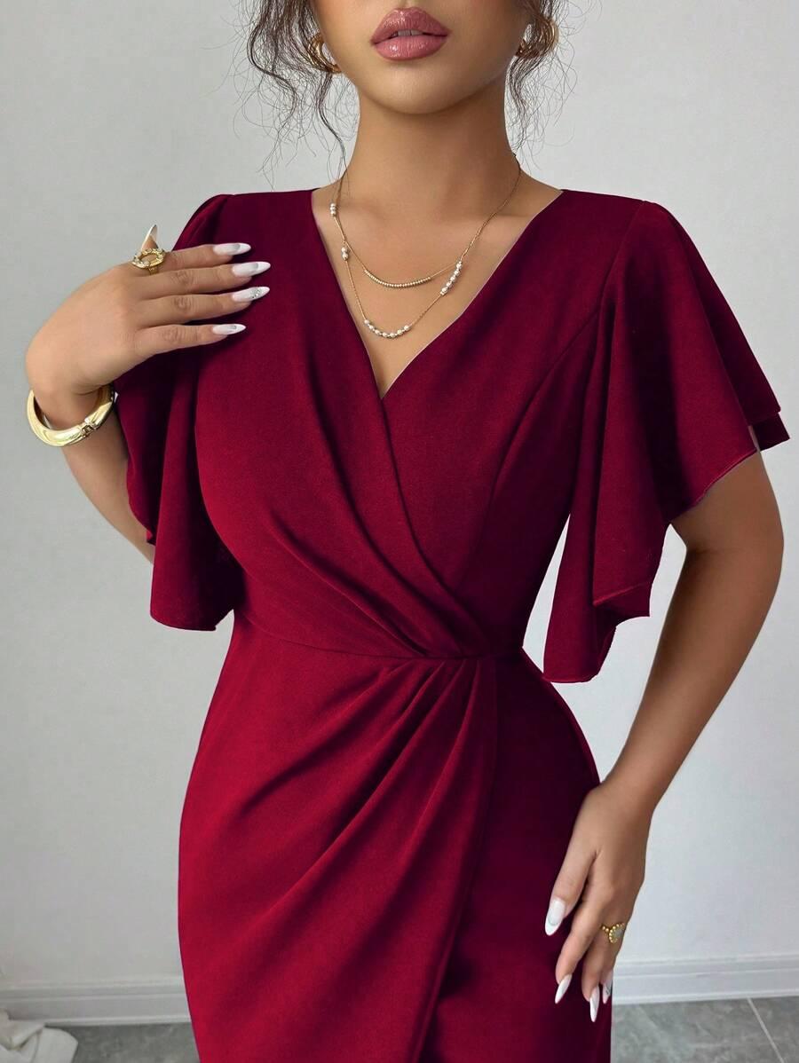 BORDOWA MAXI SUKIENKA V-NECK