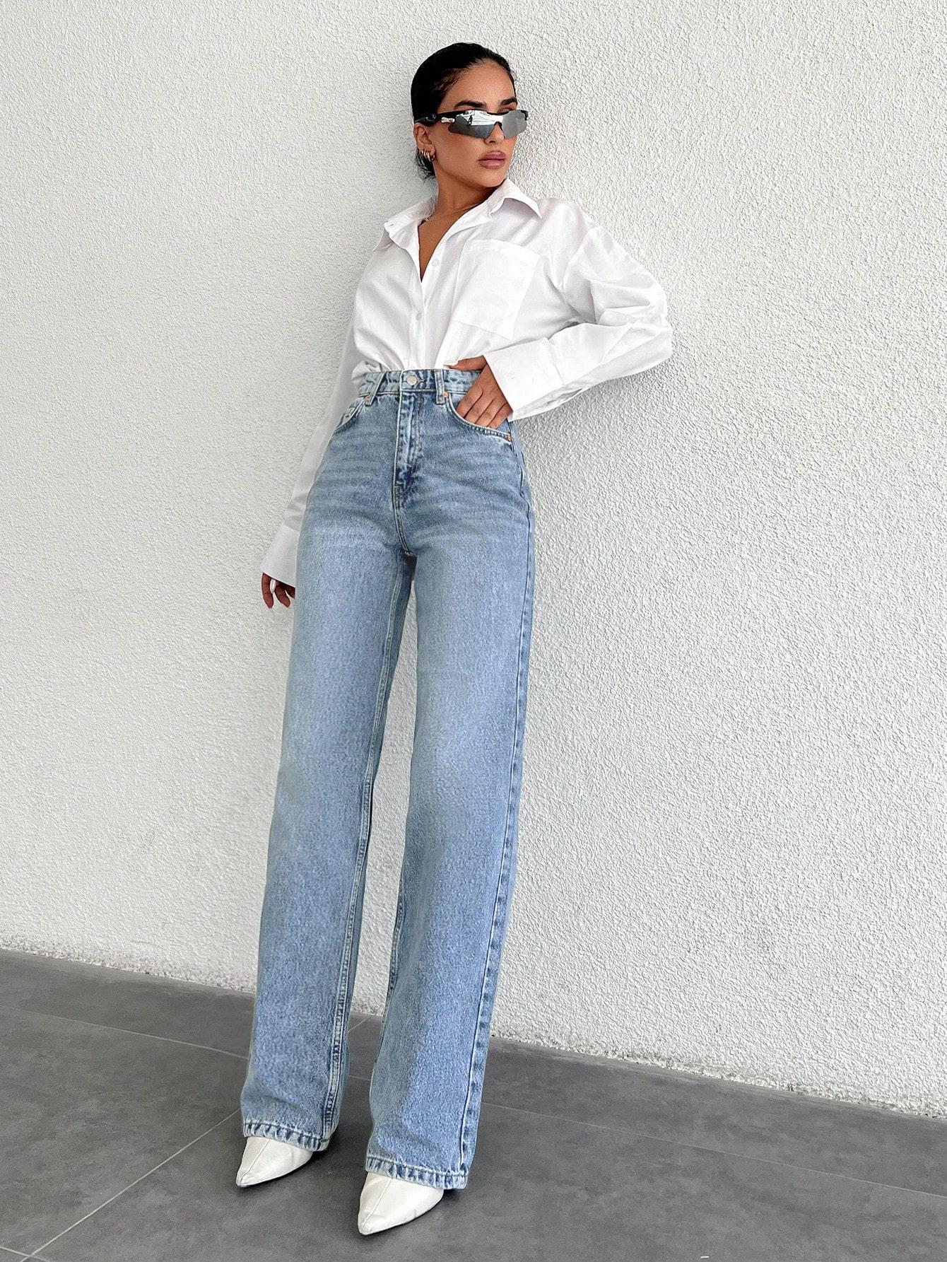 NIEBIESKIE SPODNIE JEANS PROSTA NOGAWKA