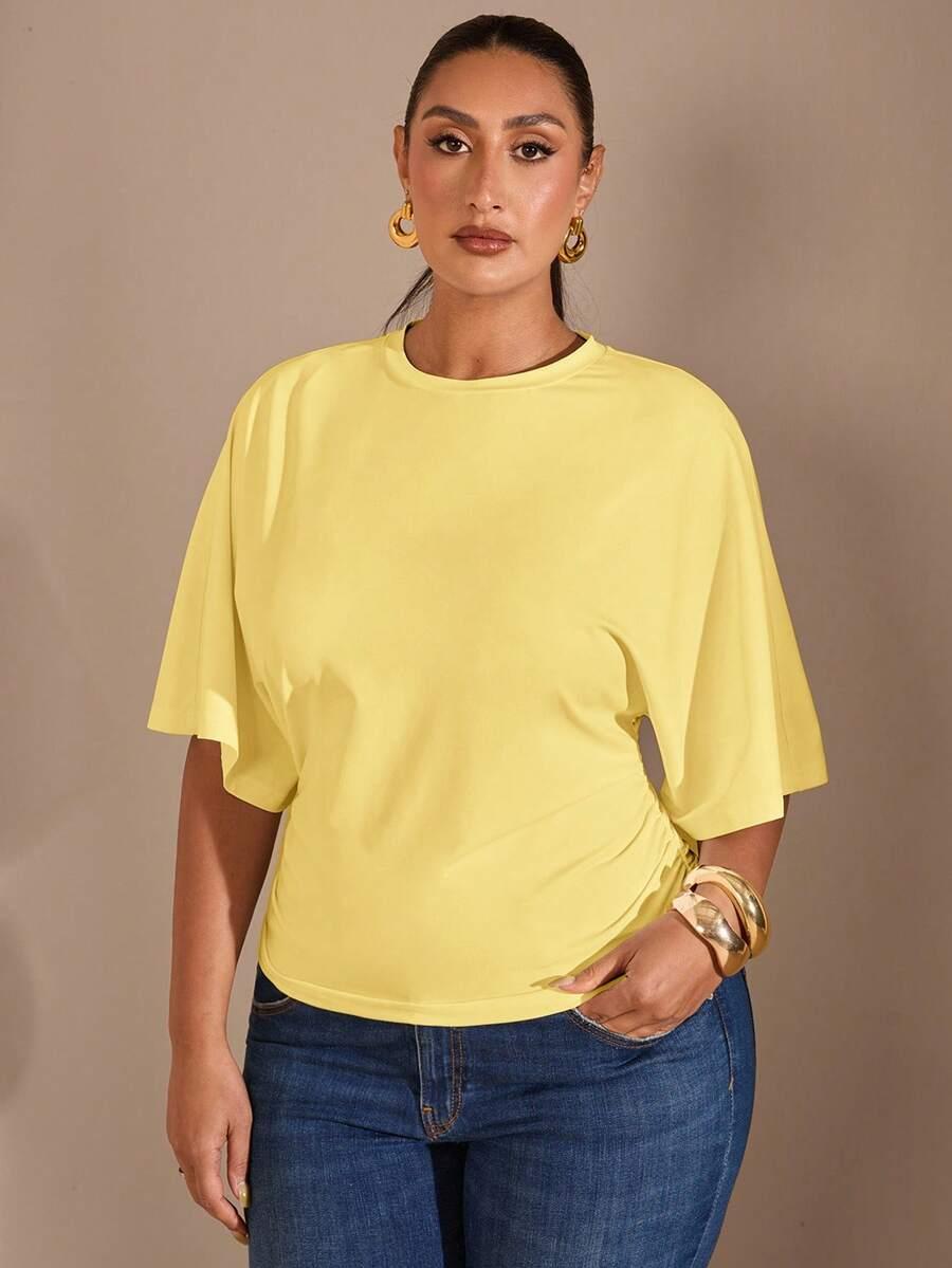ŻÓŁTY T-SHIRT OKRĄGŁY DEKOLT