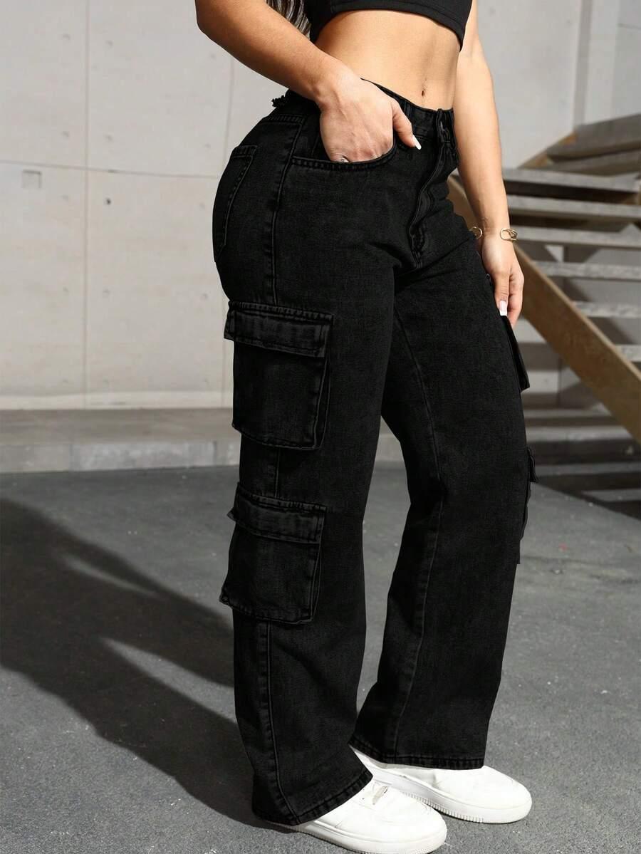 CZARNE SPODNIE JEANS KIESZENIE