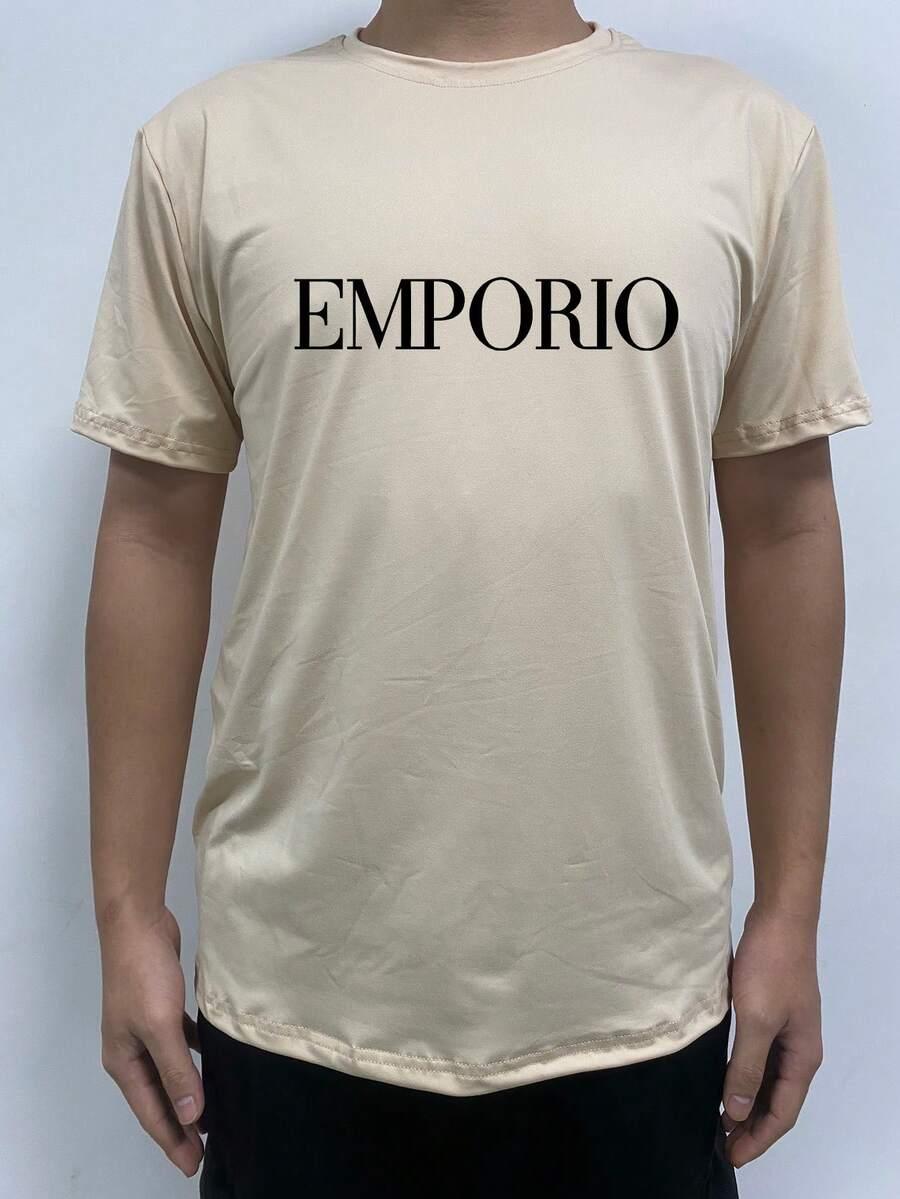 beżowy t-shirt nadruk