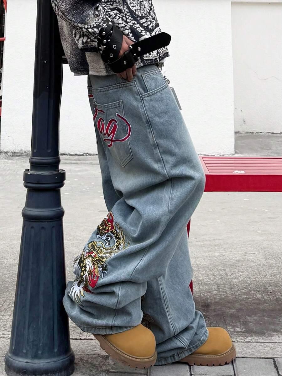 niebieskie spodnie jeans szerokie nogawki 
