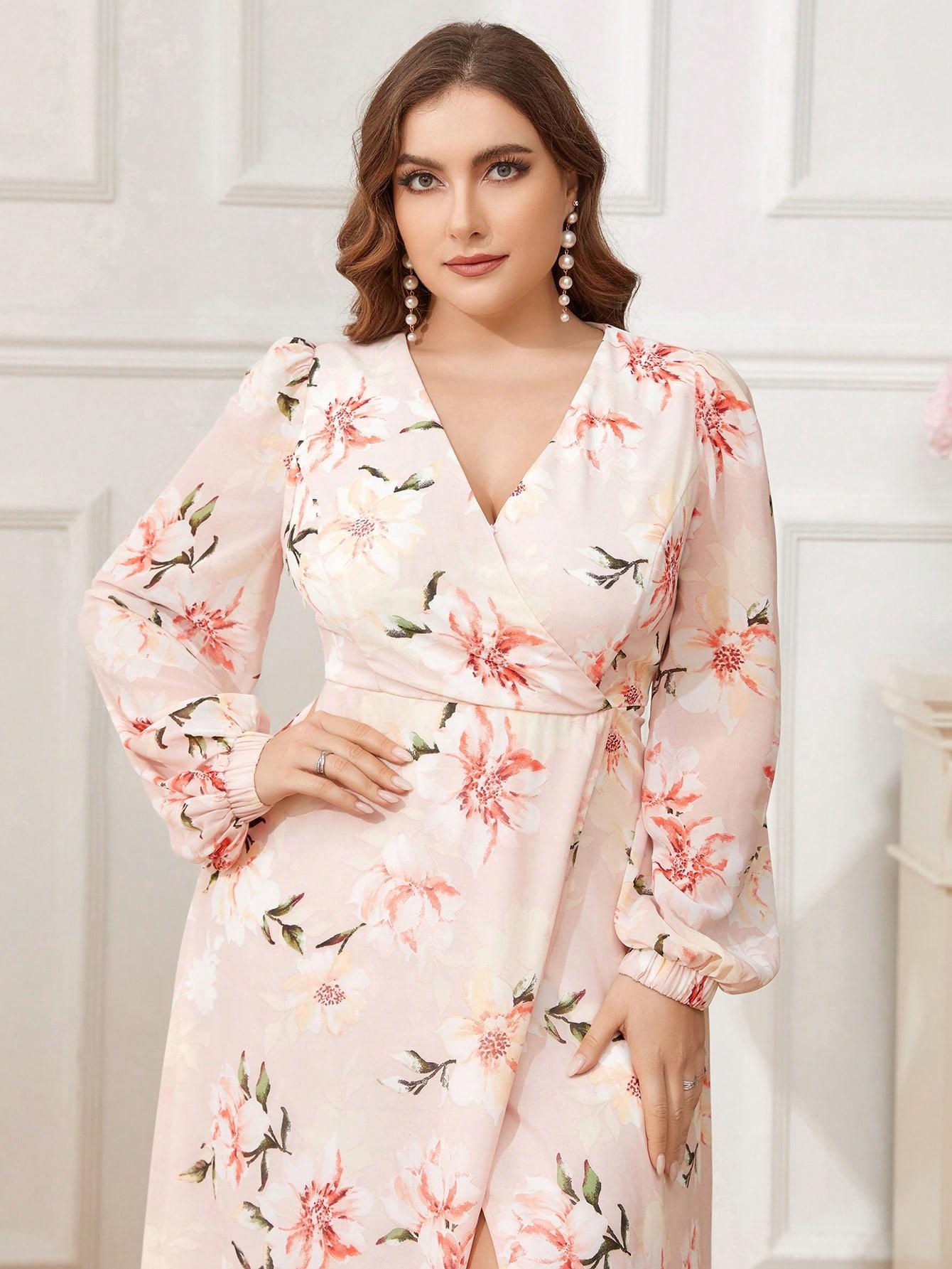 SUKIENKA MAXI KWIATOWA KLASYCZNA PLUS SIZE Z ZAMKIEM