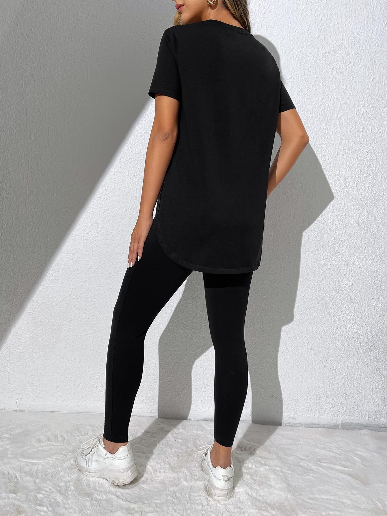CZARNY T-SHIRT LEGGINSY KOMPLET