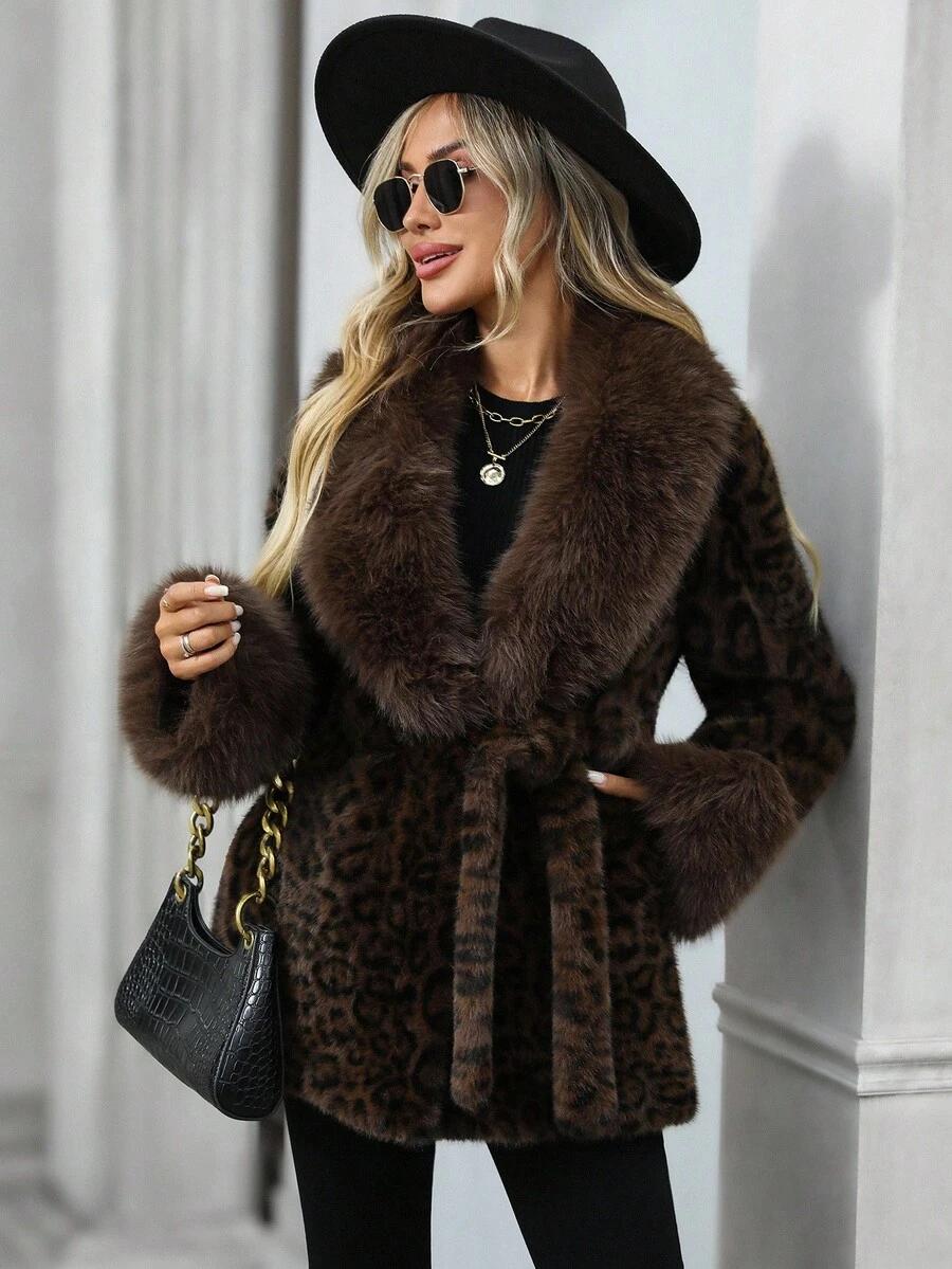 brązowe sztuczne futro animal print