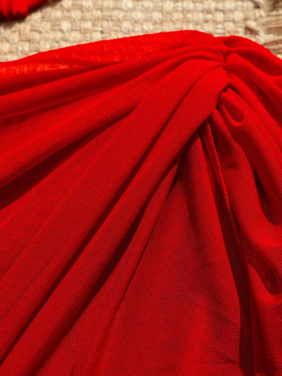 CZERWONY STRÓJ KĄPIELOWY DWUCZĘŚCIOWY SARONG KOMPLET