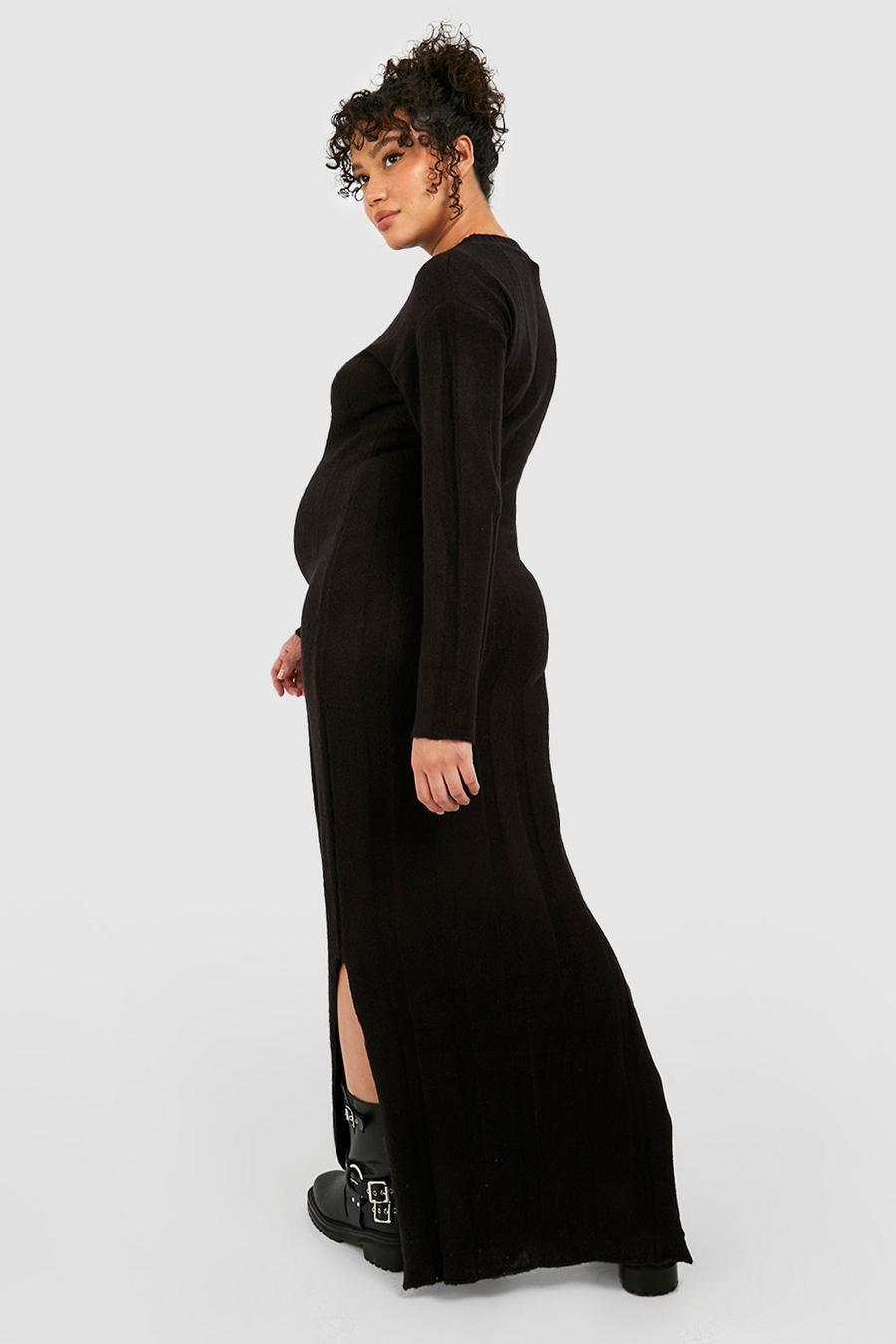 czarna dzianinowa sukienka z długim rękawem