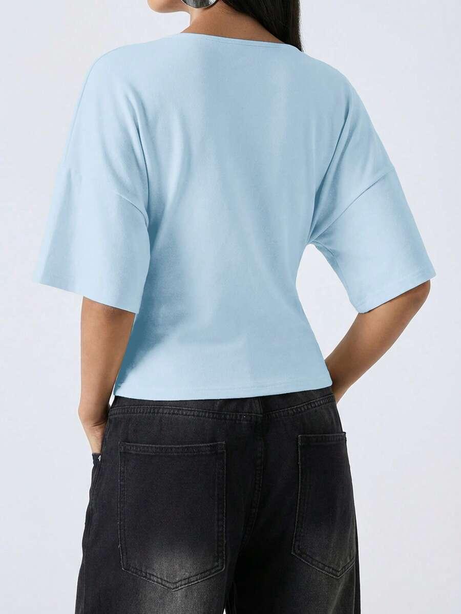NIEBIESKA BLUZKA V-NECK