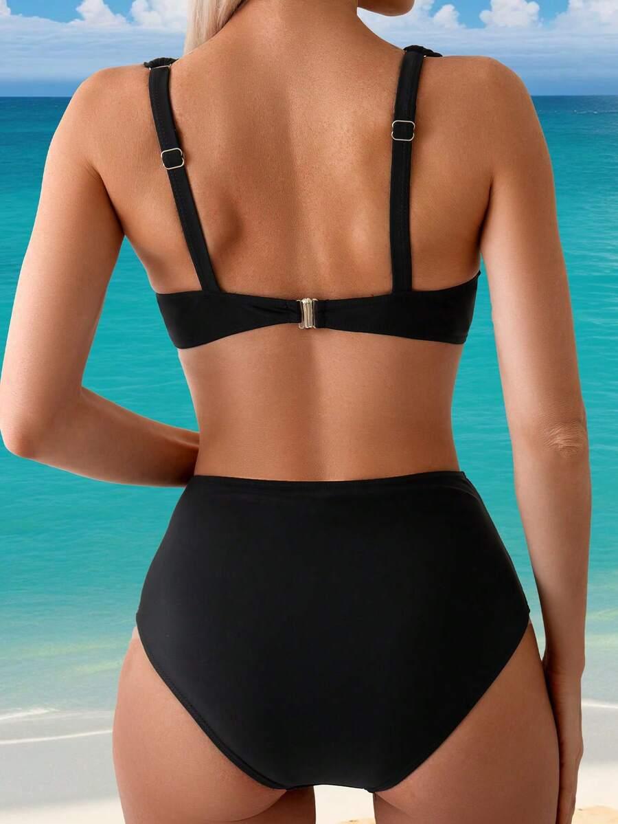 czarny komplet bikini zdobienie