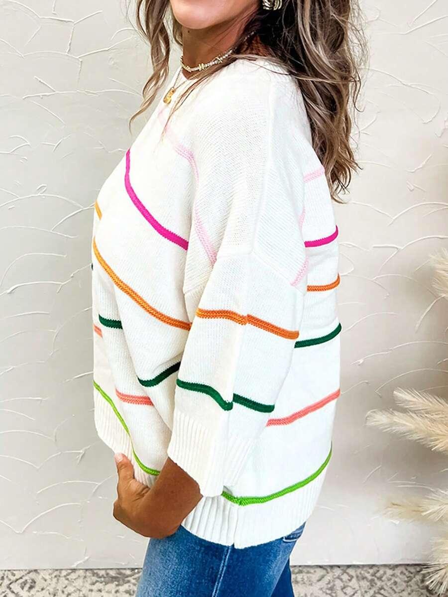dzianinowy sweter wzór paski 