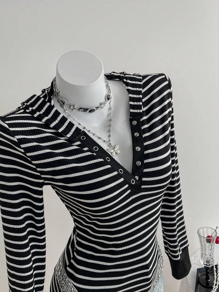 PRĄŻKOWANA BLUZA Z DZIANINY W SEREK 