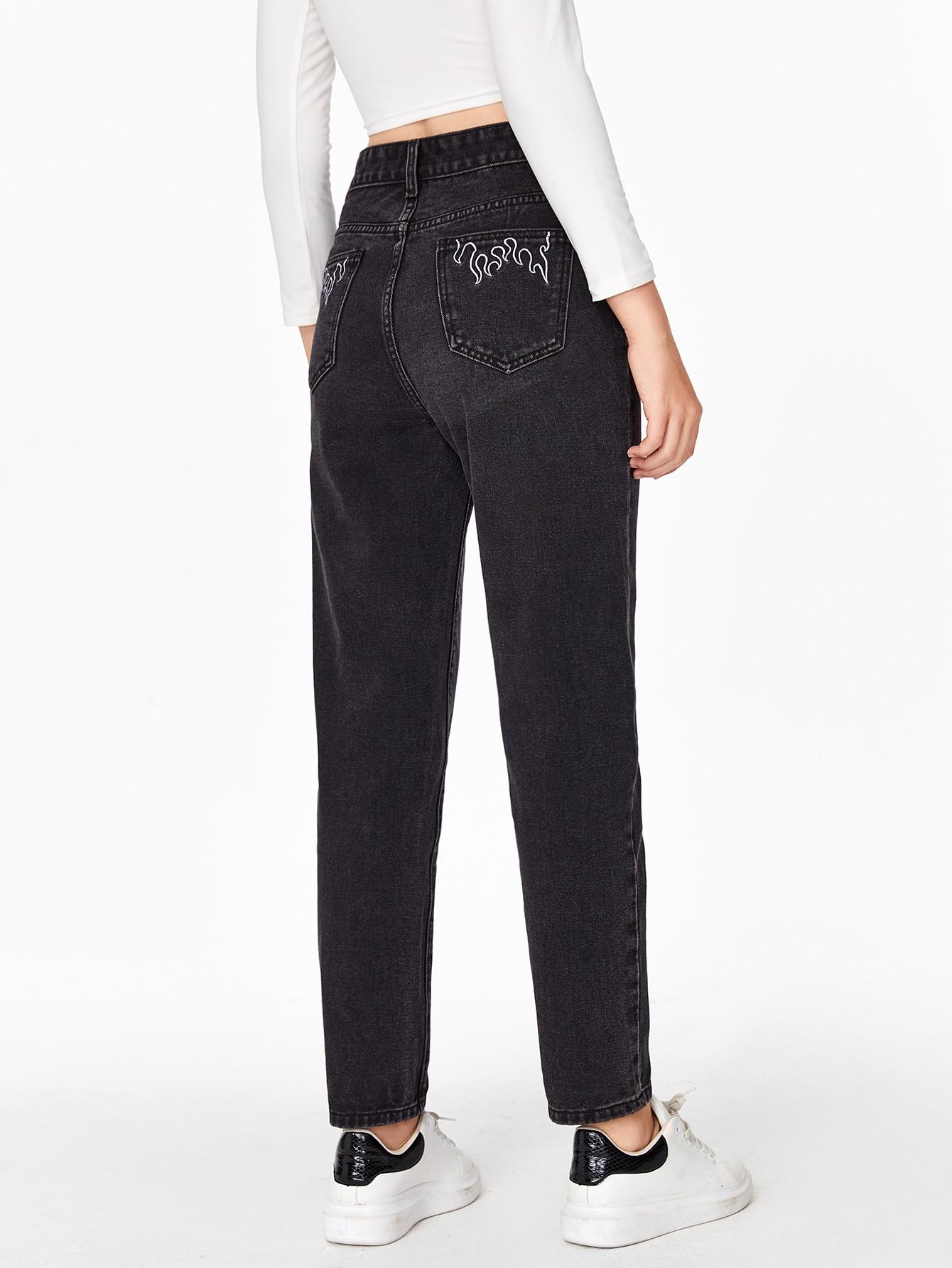 CZARNE SPODNIE JEANS HAFT