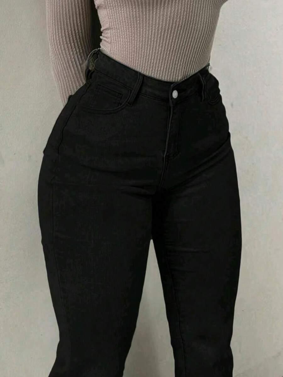 CZARNE SPODNIE JEANS DZWONY