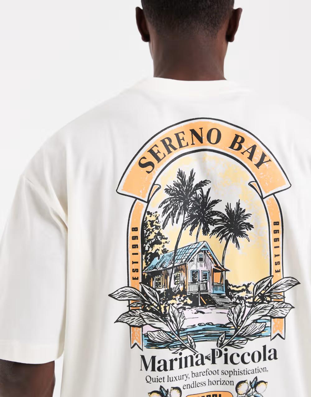KREMOWY bawełniany T-SHIRT print