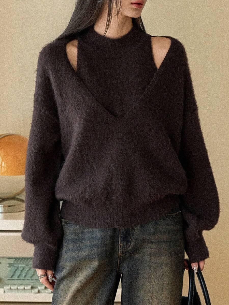 BRĄZOWY SWETER DŁUGI RĘKAW