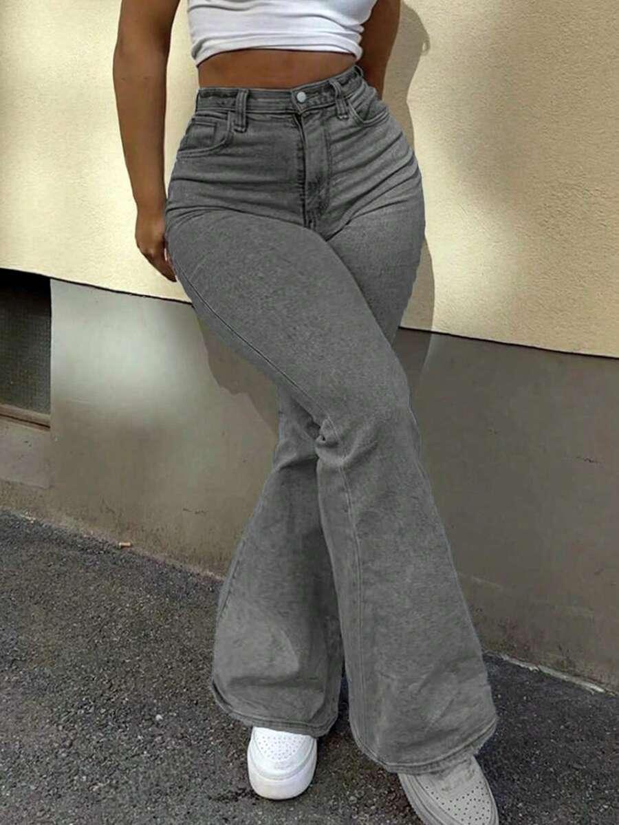 szare spodnie jeans dzwony