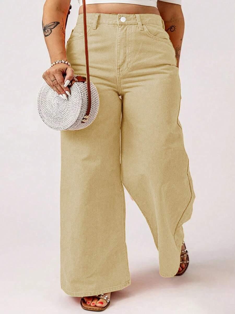 beżowe spodnie jeans 