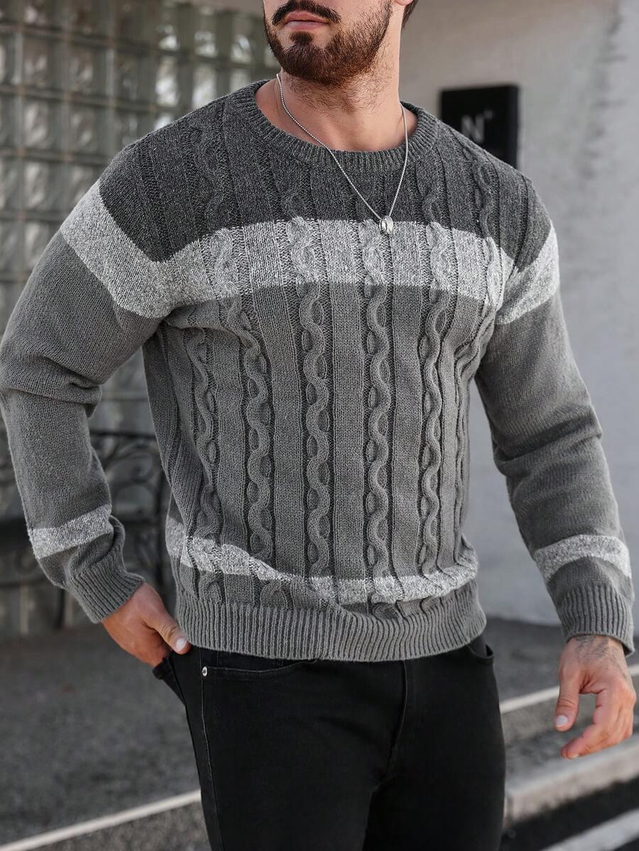 MĘSKI SWETER CASUALOWY Z OKRĄGŁYM DEKOLTEM