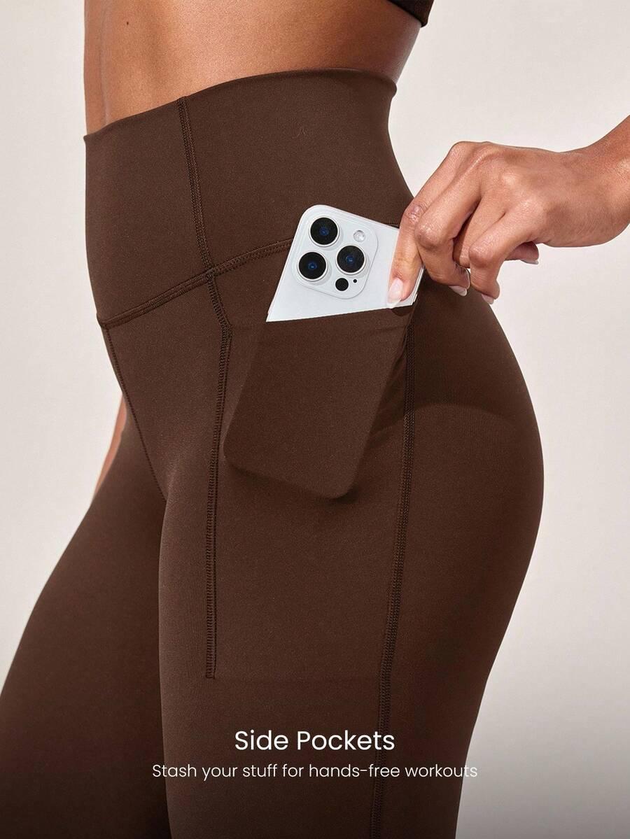 brązowe klasyczne legginsy 