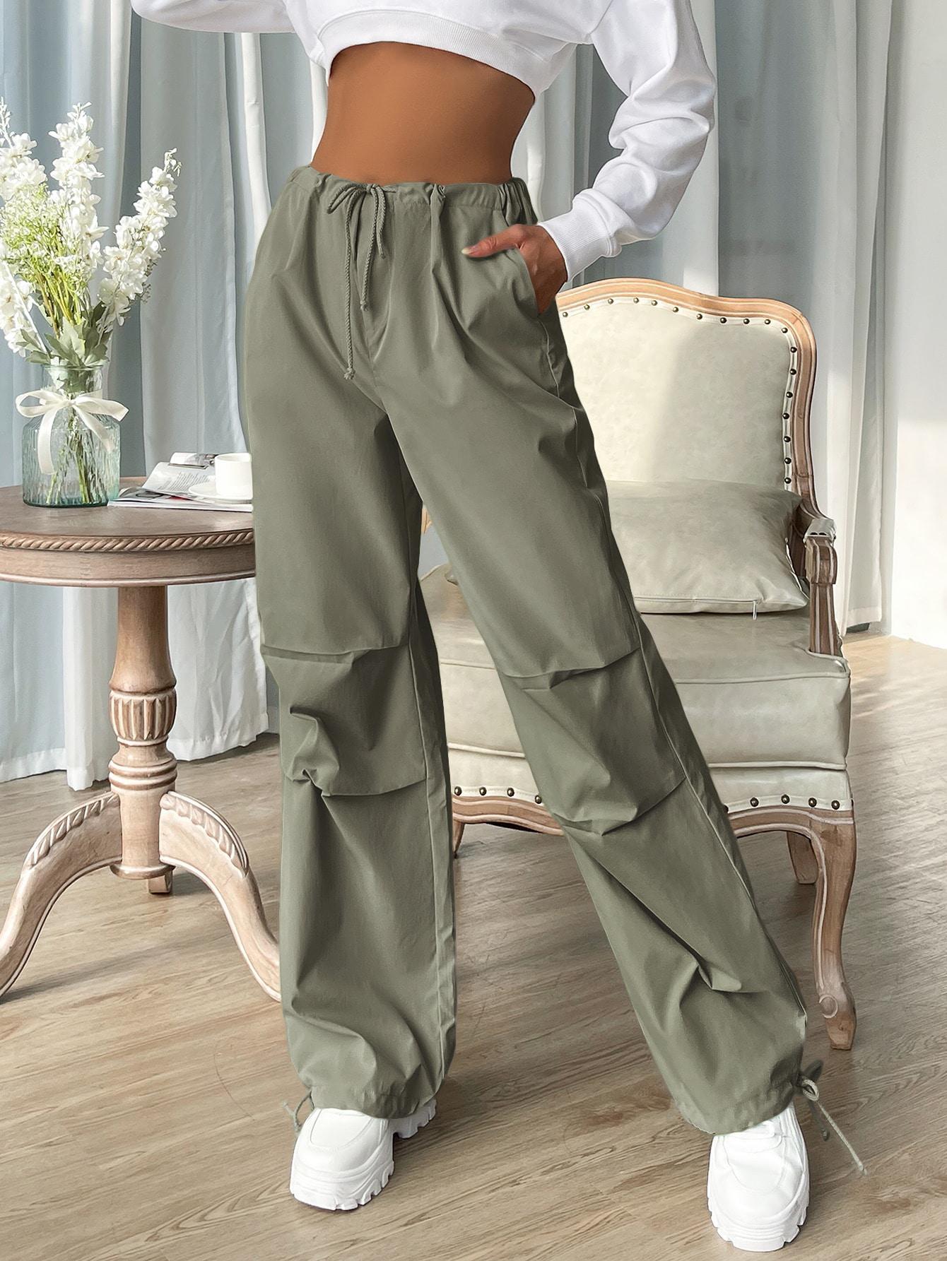 zielone luźne spodnie wysoki stan wiązanie