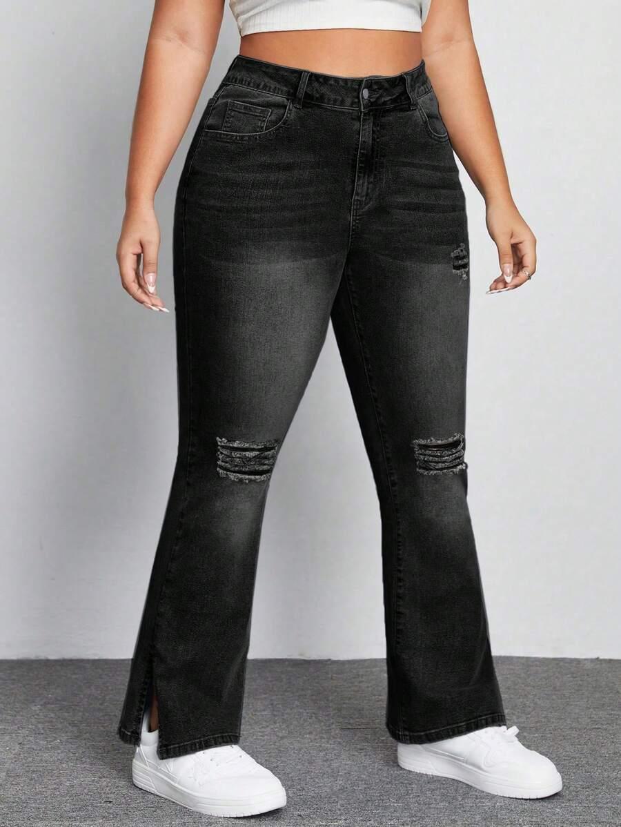 czarne spodnie jeans przetarcia 