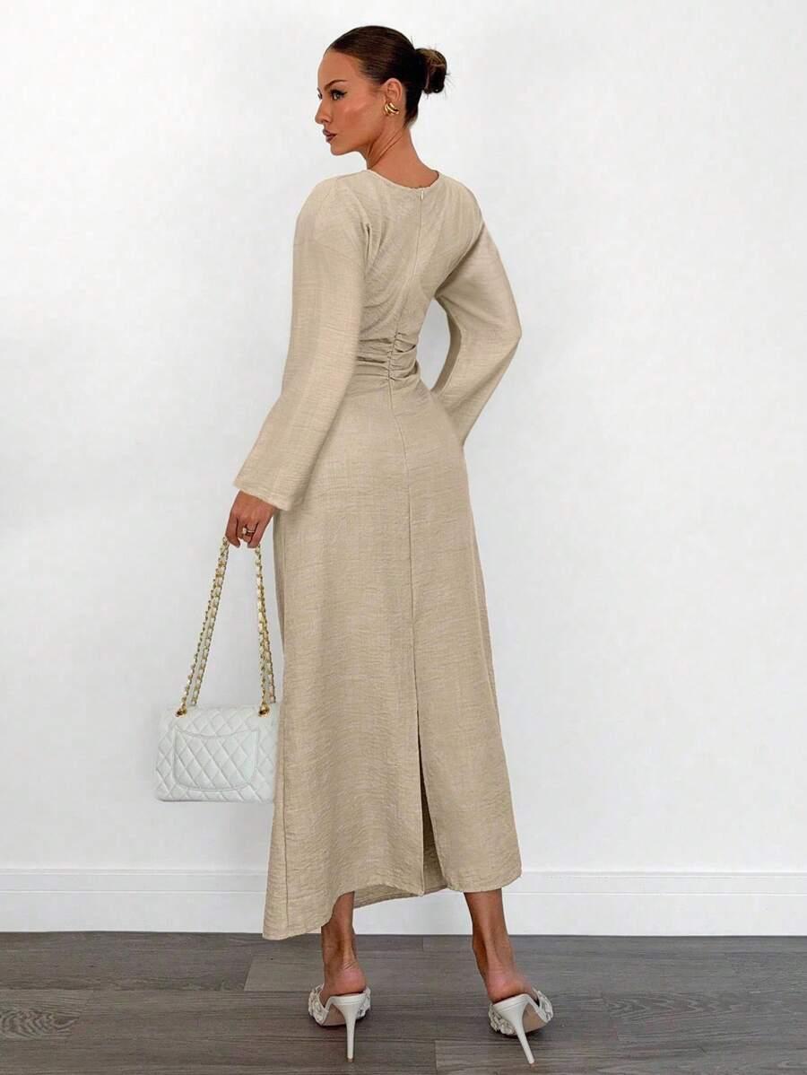 MINIMALISTYCZNA MAXI SUKIENKA Z OKRĄGŁYM DEKOLTEM
