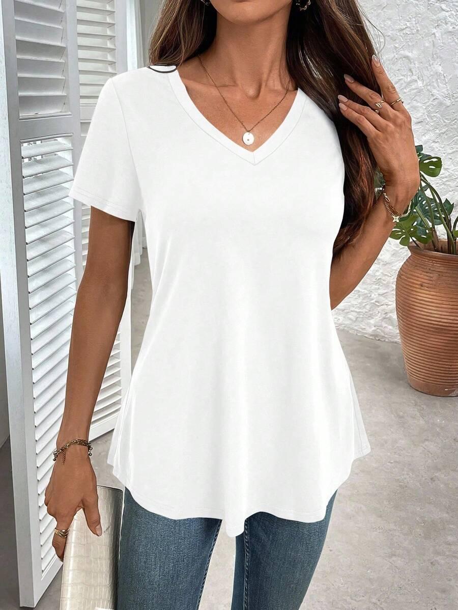 BIAŁY T-SHIRT V NECK