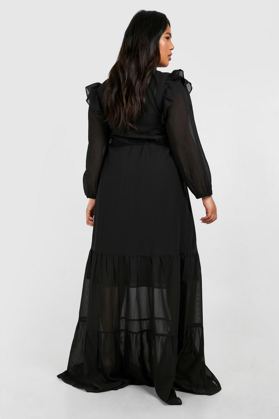 czarna maxi sukienka długi rękaw szyfon