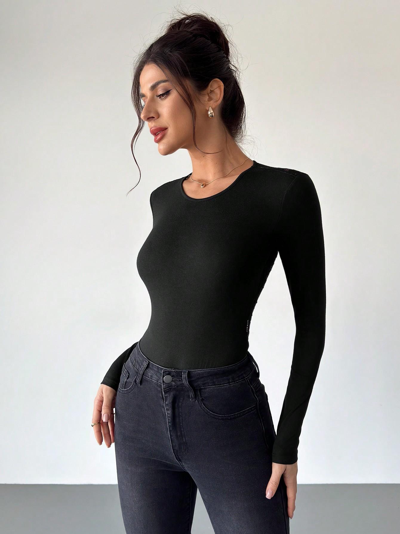 CZARNE BODY KORONKA ODKRYTE PLECY
