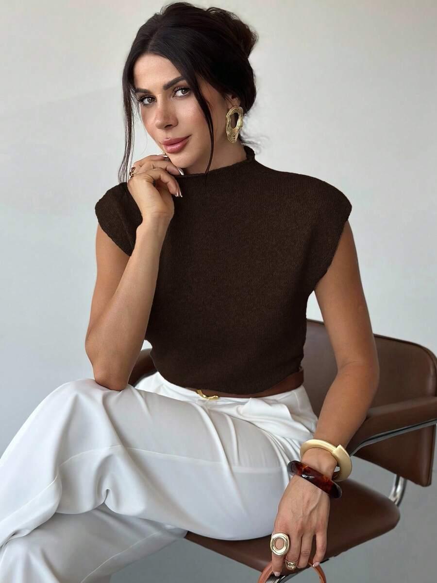 BRĄZOWY SWETER KRÓTKI RĘKAW