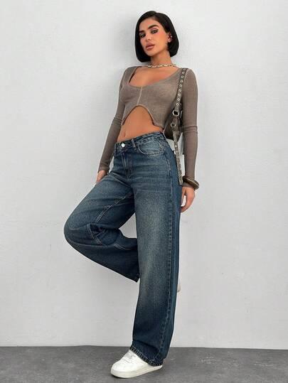 GRANATOWE SPODNIE JEANS 