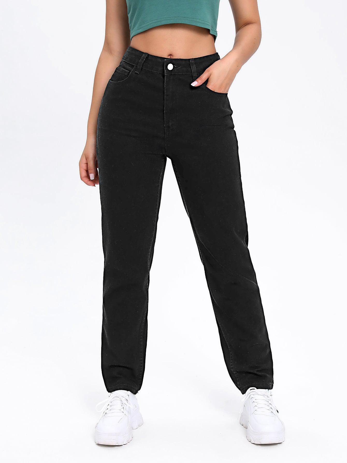 CZARNE SPODNIE MOM JEANS KIESZENIE