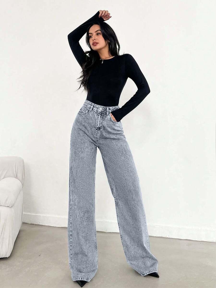 niebieskie spodnie jeans wysoki stan