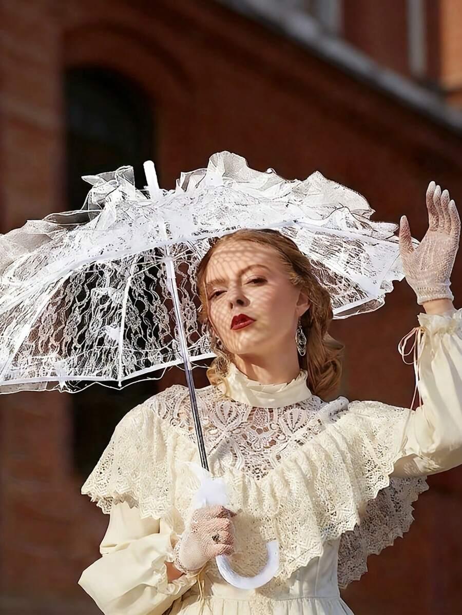 biały parasol koronka