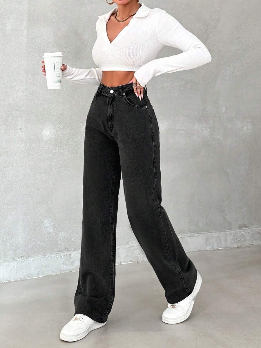 CZARNE SPODNIE JEANS 
