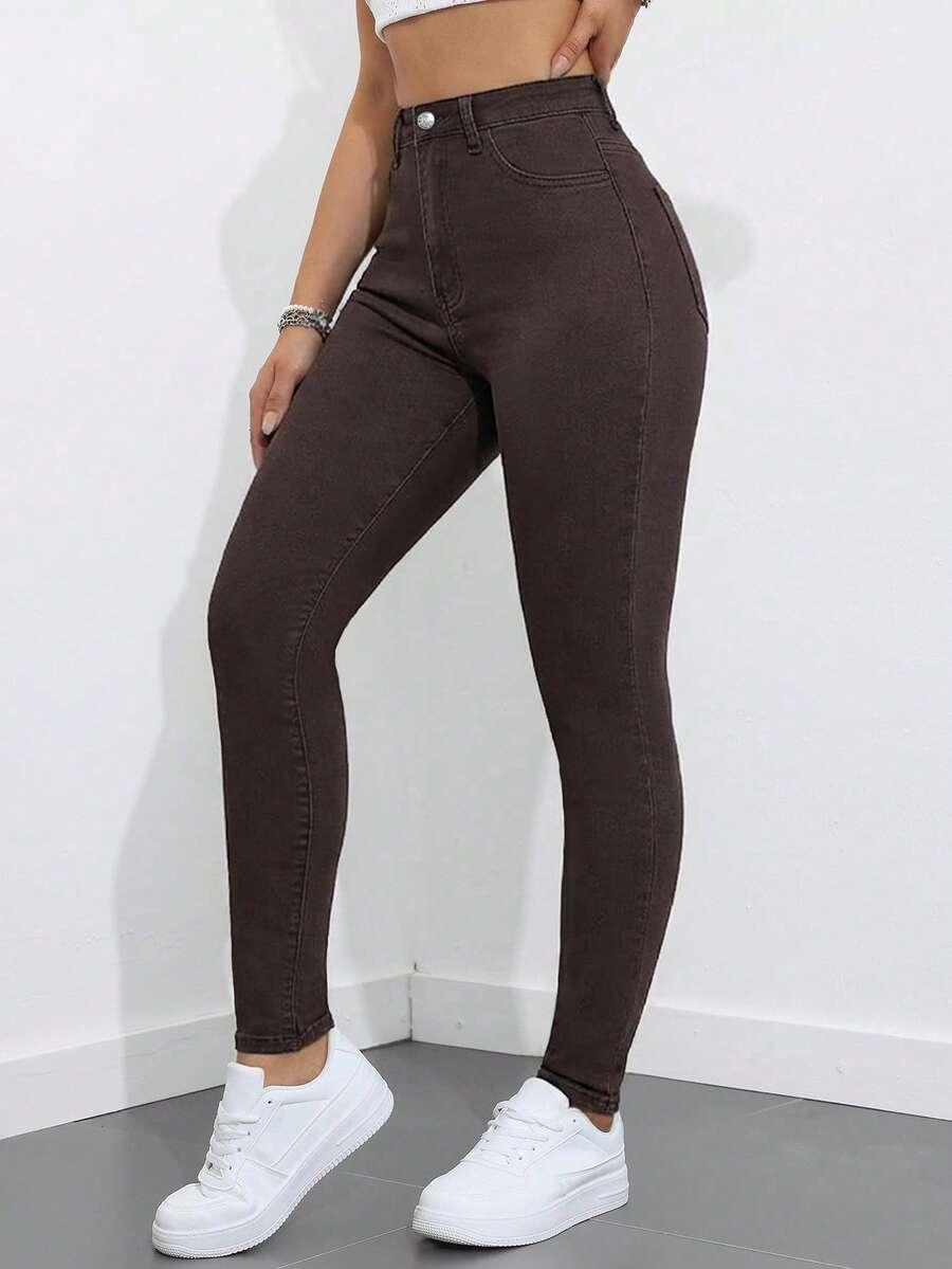 BRĄZOWE SPODNIE JEANS