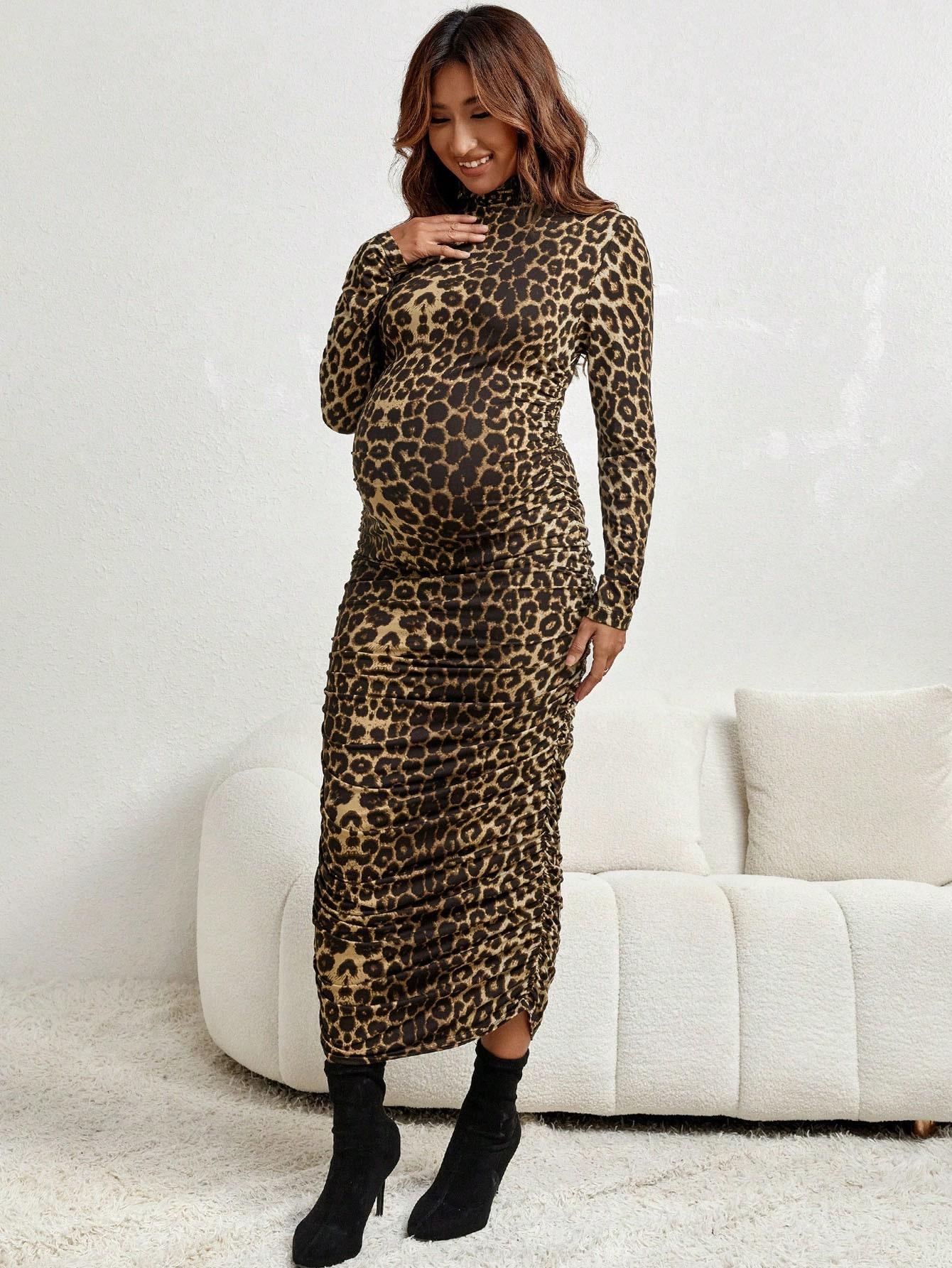 ciążowa maxi sukienka leopard print długi rękaw